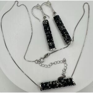 925 sterling silver Swarovski crystals tubes 18.75" necklace hook drop earrings